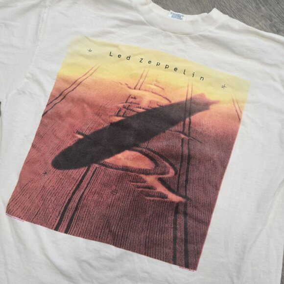 Led Zeppelin Vintage 1990s crop circle White Graphic T-Shirt XL cotton - Picture 5 of 6